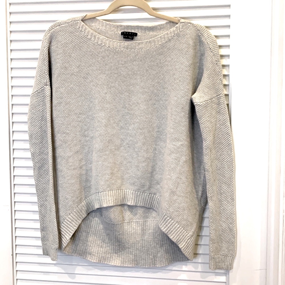 Theory Cashmere Cotton Drop Shoulder High Low Sweater